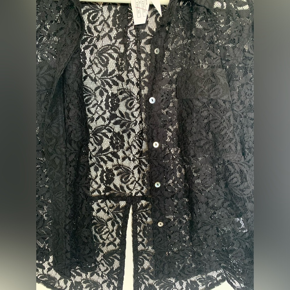 π Chelsea Flower Shirt Jacket Lace Mother of Pearl Buttons New Yearβs Eve BLK S - Picture 7 of 16